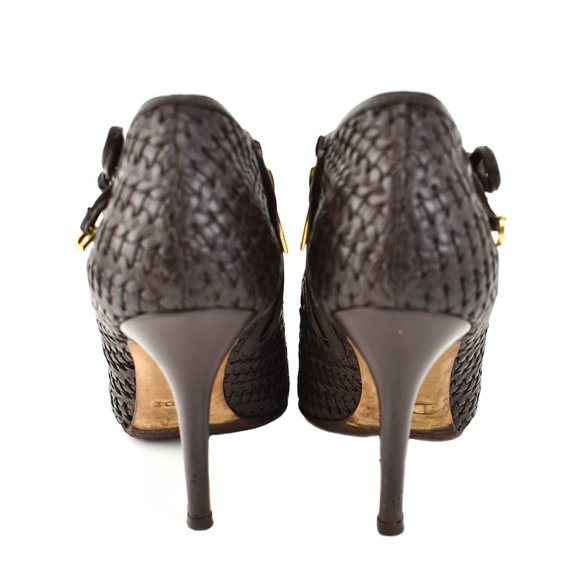 DIOR: Dark Brown Woven Leather & "CD" Logo Booties - Picture 8 of 11